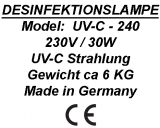 UV-C Covid Killer - 240 UV-C Lampe Desinfektionsgerät gegen Viren Allergene Bakterien 99%